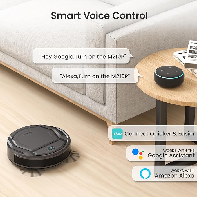 Lefant Robot Vacuum Cleaner M210 Pro,Slim,Quiet,2200Pa Suction,120 Min Self-Charging Robotic Vacuums, Freemove 3.0,WiFi/APP/Alexa,6 Cleaning Modes Ideal for Hard Floors Pet Hair Low Carpet,Black