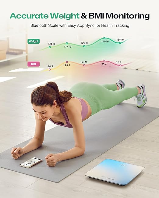 UREVO Smart Scale for Body Weight & BMI Tracking Sync with App, Digital Bathroom Scale with LED Display, Highly Accurate Weight Scale, 400 lb/180 kg, lb/kg Units, Batteries Included, Blue