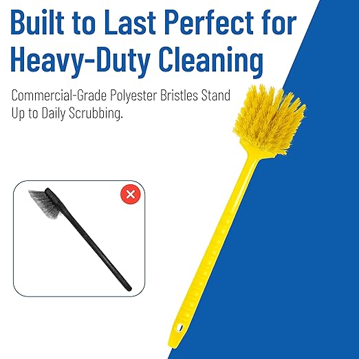SPARTA 40501EC04 Plastic Large Scrub Brush, Kitchen Brush, Utility Brush With Long Handle For Cleaning, 20 Inches, Yellow, (Pack of 6)