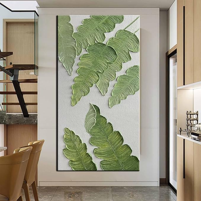 YaSheng Art- Modern minimalist 3D textured wall art Oil Paintings on Canvas Green plant paintings handmade Contemporary Abstract canvas wall art for bedroom Home Wall Deco Oil Painting 24X48 inch