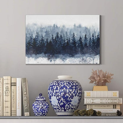 Wexford Home Decor Landscape Canvas Wall Art Abstract Floral Painting Modern Pictures Artwork Decoration for Living Room Kitchen Bathroom Office, Ready to Hang, indigo forest, 18x27