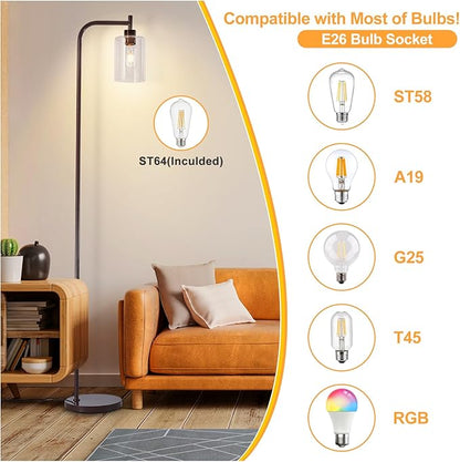 DLLT Floor Lamp Tall for Room: Brown Standing Lamp with Clear Glass Lampshade for Living Room - Modern Bright Lamp for Bedroom - Industrial Corner Floor Lamps for Office 8W Led Bulb Included