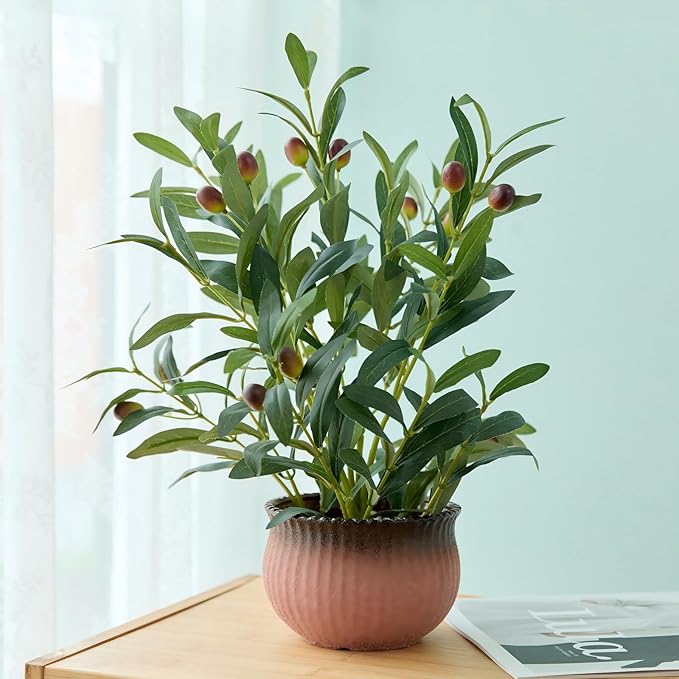15'' Artificial Olive Plants Decorative Fake Plant in Matte Terracotta Planter Small Faux Plants Indoor Perfect for Modern Home Farmhouse Bathroom Kitchen Bedroom or Office Tabletop Decor