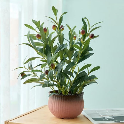 15'' Artificial Olive Plants Decorative Fake Plant in Matte Terracotta Planter Small Faux Plants Indoor Perfect for Modern Home Farmhouse Bathroom Kitchen Bedroom or Office Tabletop Decor