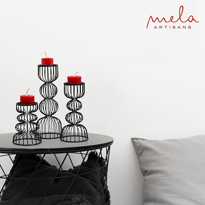 Lainon Candle Holders for Pillar Candles (Black, Set of 3) - Hand Crafted Black Metal Candle Holder Set - Metal Candle Holders Pillar for Table Centerpiece - Modern Candle Stand - 6", 9", 12"