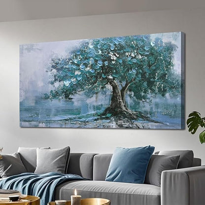 Ardemy Tree Canvas Wall Art for Living Room Teal Tree of Life Bedroom Pictures Paintings Wall Decor Large Artwork for Walls Home Office Dining Room Kitchen, 40"x20"