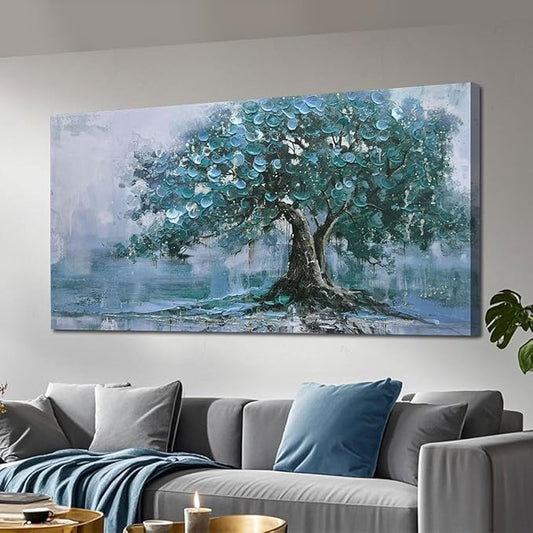 Ardemy Tree Canvas Wall Art for Living Room Large Teal Tree of Life Bedroom Pictures Paintings Wall Decor Artwork for Walls Home Office Dining Room Kitchen, 48"x24"