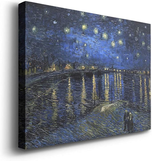 Wexford Home Home Decor Landscape Canvas Wall Art Abstract Floral Painting Modern Pictures Artwork Decoration for Living Room Kitchen Bathroom Office, Ready to Hang, starry night over rhone, 32x48