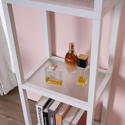 FENLO LED Display Shelf Unit – Dimmable Lighted Furniture for Bedroom, Living Room, or Office – Glass Curio Cabinet Shelf Lamp with App + Remote Control + Adjustable Lighting