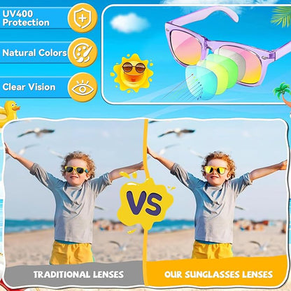 GKTZ Kids Sunglasses Party Favors - Boys Girls Age 3-8 Birthday Goodie Bags Stuffers, Neon Sunglasses with UV 400 Protection for Kids Classroom Favors - 24 Packs