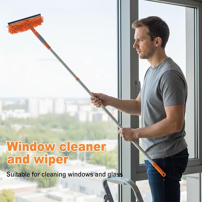 3-in-1 Window Cleaner Tool with Rotating Head,67" Window Squeegee with Extension Pole, Window Cleaning Squeegee Kit for Indoor & Outdoor High Windows and Car Glass