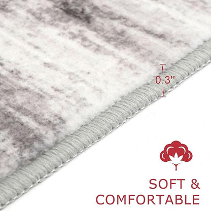 KOZYFLY Modern Abstract Kitchen Runner Rug, 2x6 Washable Rug Runner Non-Slip Soft Striped Hallway Runner Rugs, Grey Beige Print Carpet Runner for Entryway Bathroom Laundry Room Foyer