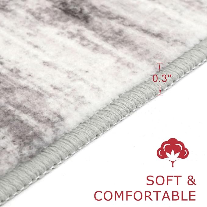 KOZYFLY Modern Abstract Washable Rug Runner 2.6x16 Hallway Rug Runner Non-Slip Soft Kitchen Runner Rugs, Grey-Beige Striped Carpet for Entryway Bathroom Laundry Room Foyer