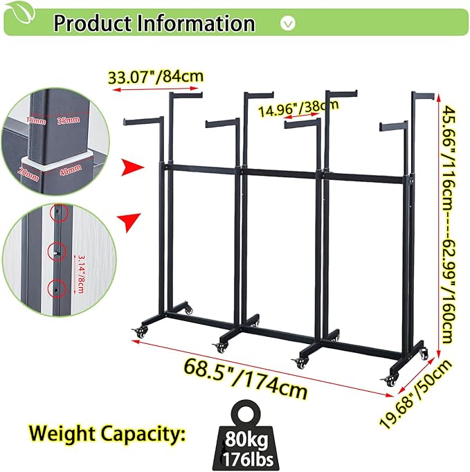 Floor Standing Metal Garment Rack - Heavy Retail Display Racks With Wheels, 8 Arms Clothing Rack, Square Tubing Portable Shirt Rack, Merchandise Display RackFor Hanging Clothes (L-Pink)