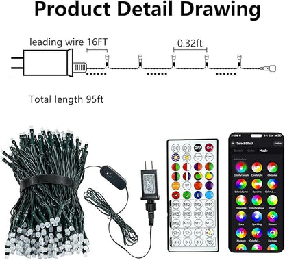 240LED Smart Color Changing Halloween Lights App Control, 95FT Waterproof RGB Music Sync Xmas Fairy String Light with Remote & Timer, Twinkle Christmas Tree Lights Outdoor Indoor Halloween Decorations