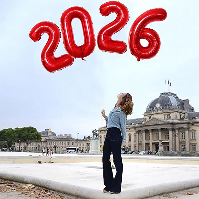 GOER 42 Inch 2026 Red Foil Number Balloons for 2026 New Year Eve Festival Party Supplies Graduation Decorations