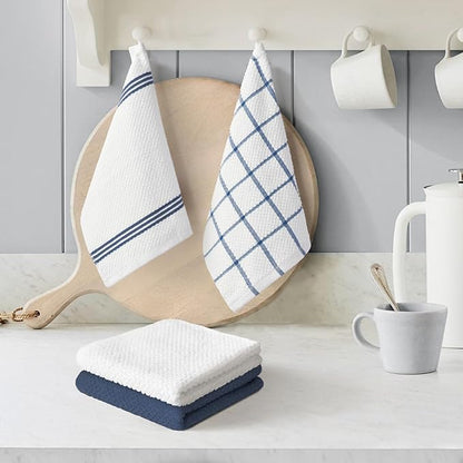 Artoid Mode Ring Spun Cotton Blue Dishcloth Kitchen Towels, 12x12 Inch Ultra Soft Absorbent Quick Drying Household Cleaning Kitchen Rags Set of 4