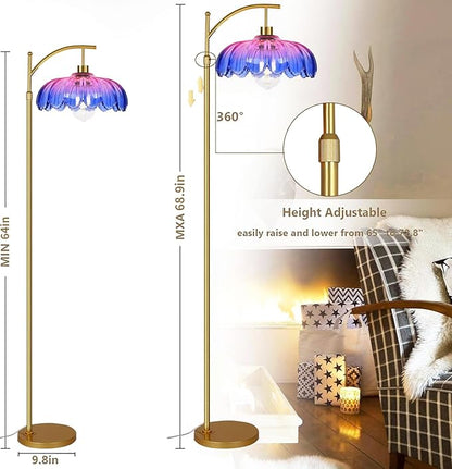 Floor Lamp for Living Room,Bedroom,Gold Dimmable Standing Lamp with Remote,Mid Century Modern Brass Tall Lamp Retro Vintage Glass Lamp Floor Light Boho Bohemian