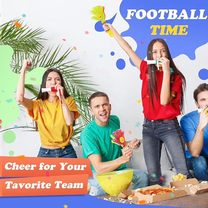 Sratte 80 Pcs Hand Clappers Plastic Noise Makers Party Favors Game Accessories Clapping Hands Noisemakers for Sporting Events Company Fiesta Party Birthday Gift Supplies (7.5 Inch, Sticker Style)