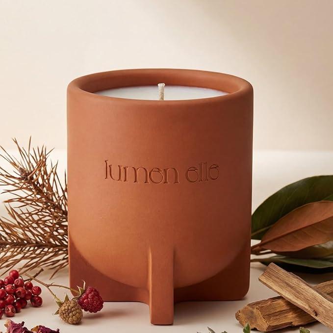 Lumenelle Essence Collection Scented Candle | 7.8oz Stoneware Jar, Soy Wax Blend & Cotton Wick | Long-Lasting 35-Hour Burn | Perfect Fall & Winter Candle for Home (Velvet Rose)