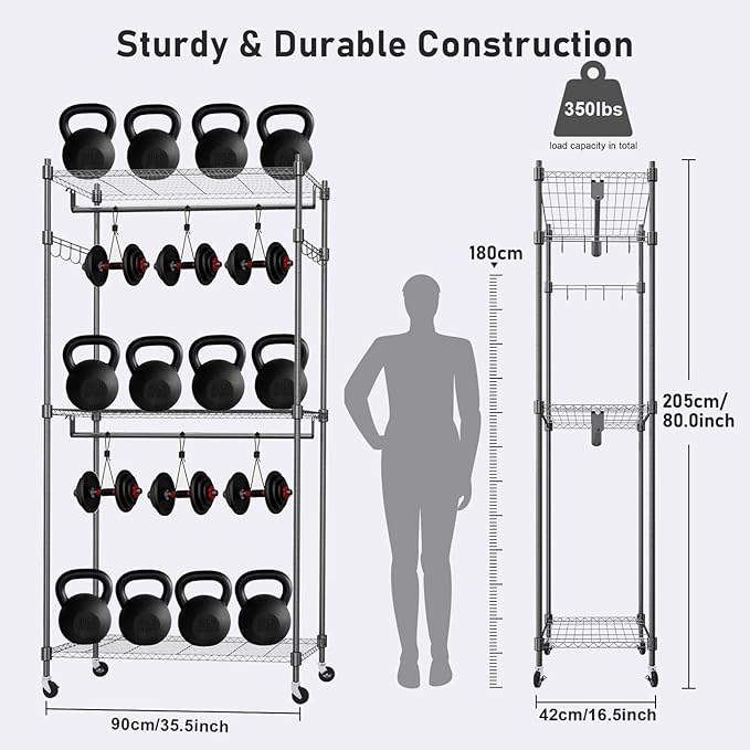 Heavy Duty Garment Rack Adjustable 3 Tiers Wire Shelving Rolling Clothes Rack with Double Rods and Side Hooks, Freestanding Wardrobe Storage Rack Metal Clothing Rack, Black