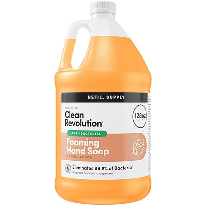 Clean Revolution Antibacterial Foaming Hand Soap Refill, 128 Fl Oz, Fresh Orange Scented - Made in USA