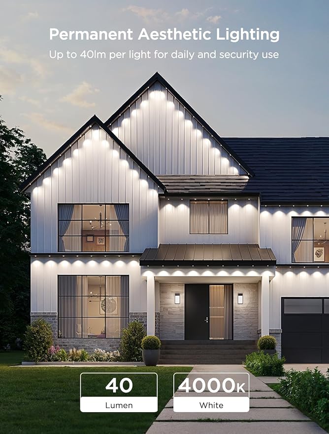 Govee Permanent Outdoor Lights 2, 100ft RGBIC Outdoor Lights with 72 LED Lights, IP67 Waterproof, 100 Scene Modes with 40lm White for Outdoor Decorations, Works with Alexa, Google Assistant, Black