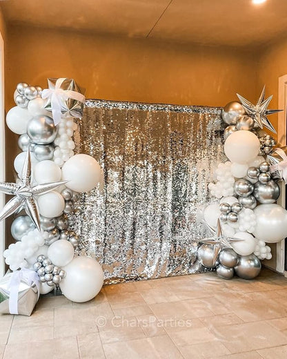 White and Silver Balloons,75PCS 12in and 5in Silver and White Latex Balloons for Birthday, Wedding, New Years Party, Graduation