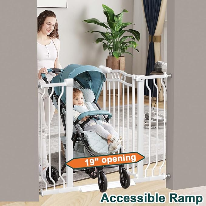 Fairy Baby 53.1"-62.5" Extra Wide Baby Gate for Stairs, Pressure Mounted Dog Gates for Doorways Indoor, Auto-Close Metal Pet Gate for House, No Drill Easy Walk Thru Safety Child Gate with Door, White