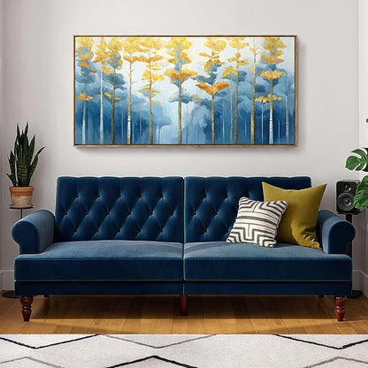 ARTZON Oversized Framed Wall Art Large Modern Abstract Blue Yellow Birch Tree Canvas Print Decorative Forest Picture Horizontal Landscape Artwork for Living Room Office Bedroom Over Bed Decor 58"x29"