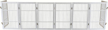 Pet Dog Gate Strong and Durable Freestanding Folding Acacia Hardwood Portable Wooden Fence Indoors or Outdoors by Urnporium (White Pet Gate, 8 Panel 30" Tall)