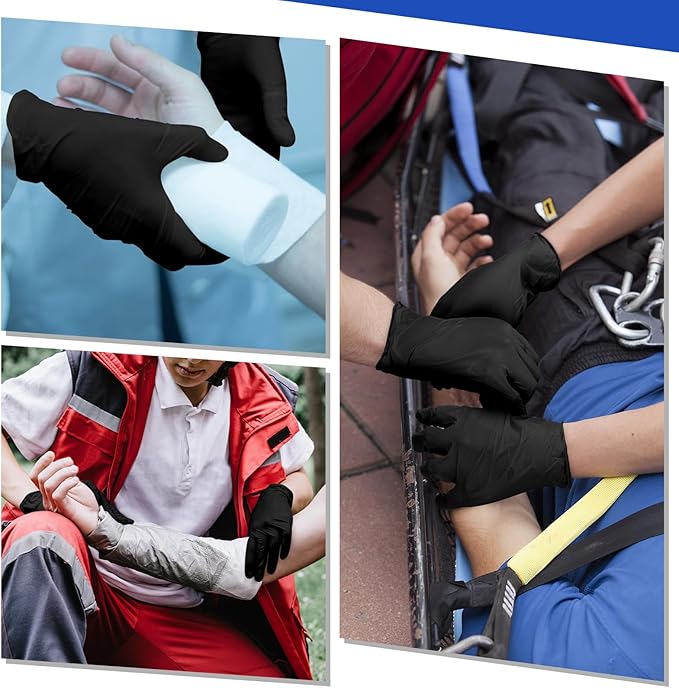 50 Pairs Disposable Emergency Glove Individually Packaged Travel Gloves Travel Trauma Essential Nitrile Glove (Black)