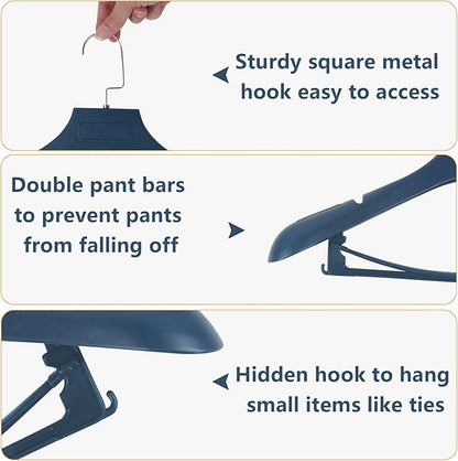 DEDU Plastic Extra Wide Shoulder Suit Hangers for Men 15 Pack Width 17.7", Blue Sweater Hangers no Shoulder Bump Non Slip for Thick Sweaters, Clothes Hangers with Pants Bar & Metal Hook