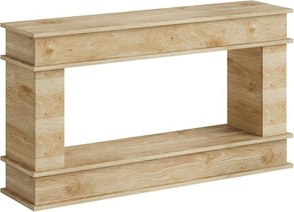63 Inches Large Console Table, 2-Tier Entryway Table, Narrow Long Sofa Table Behind Couch, Bamboo-like Design, Heavy Duty Base, Farmhouse Wood Accent Decor for Living Room, Hallway, Foyer (Natural)