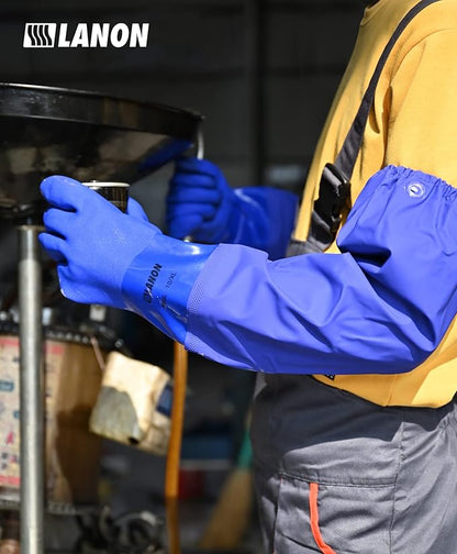 LANON 26" Elbow Length PVC Chemical Resistant Gloves, Heavy-Duty Long Rubber Gloves, Acid, Alkali & Oil Protection, Large