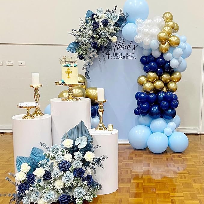 Navy Blue Gold Balloon, 60 Pcs 12 Inch Metallic Blue and Macaron Blue Balloons with Metallic Gold Confetti Balloons for Baby Shower Birthday Party Decorations Wedding Bridal Graduate