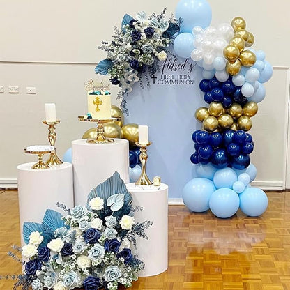Navy Blue Gold Balloon, 60 Pcs 12 Inch Metallic Blue and Macaron Blue Balloons with Metallic Gold Confetti Balloons for Baby Shower Birthday Party Decorations Wedding Bridal Graduate