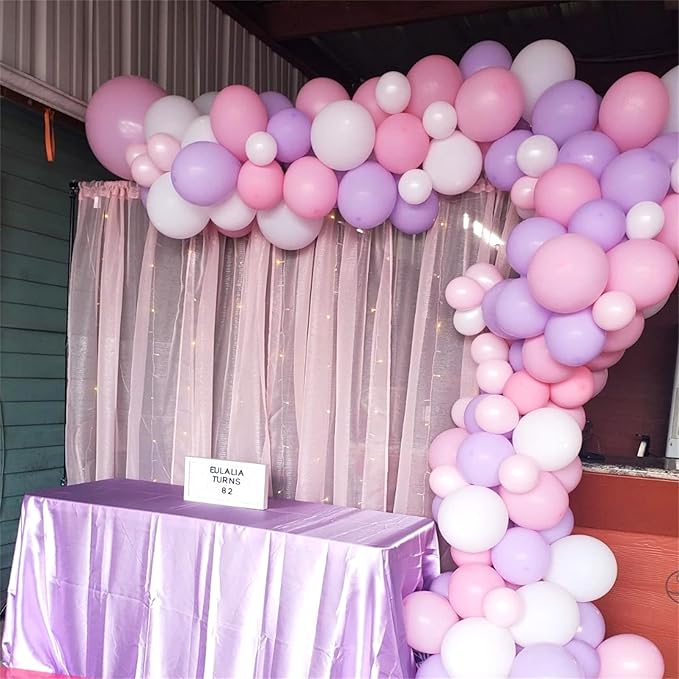 Pink and Purple Balloons, 75 Pack Pastel Purple Pink and Matte White Latex Balloons, Pink Purple Macaron Helium Balloons for Girls Birthday Wedding Baby Shower Christening Engagement Party Decorations
