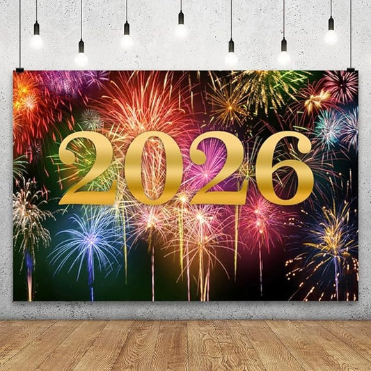 YongFoto 2026 Happy New Year Backdrop 6x4ft Glorious Night Sky Fireworks Photography Background Christmas Night Festival Carnival Family Party Banquet Decor Banner Photoshoot Wallpaper Photo Booth