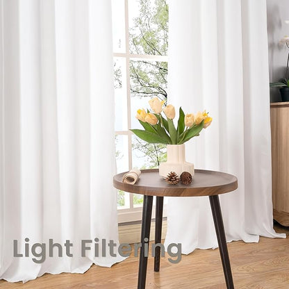 BGment 102 Inch Long White Linen Curtains for Living Room 2 Panels, Thick Textured Privacy Floor Length Window Drapes for Bedroom Farmhouse Light Filtering Grommet Top, Each 52 Inch Wide