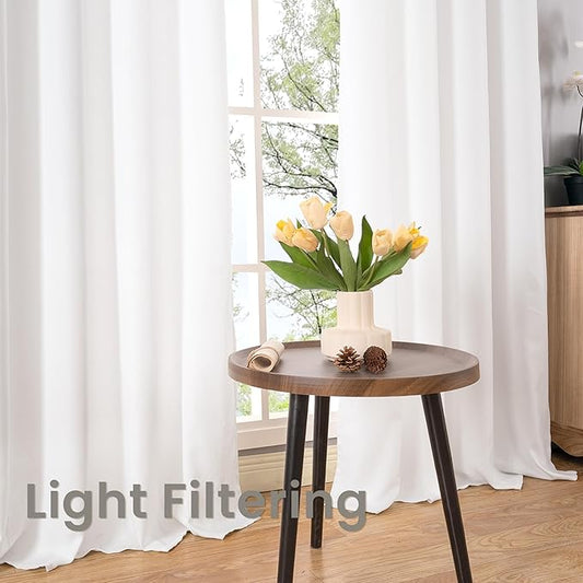 BGment Pure White Linen Curtains 84 Inch Length for Living Room, Light Filtering Drapes No See Through with Grommet Thick Semi Sheer Window Treatments for Bedroom Decor, 2 Panels, Each 52 Inch Wide