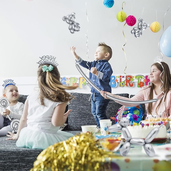 Metallic Silver Long Balloons Premium 260 Twisting Magic Balloons for Birthday Kids Wedding Party Supply 100pcs