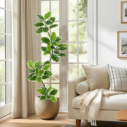 Garvee Fiddle Leaf Fig Tree Artificial Indoor, Faux Floor Plant, 6FT Tall Fake Plant with Planter and Pebbles, Artificial Trees for Home Decor Indoor,Tall Fake Tree for Housewarming
