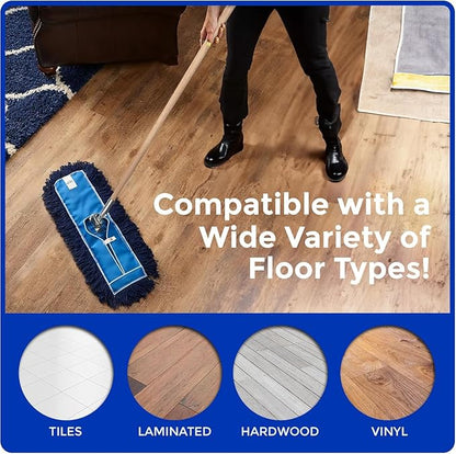 Nine Forty 24" Premium Nylon Dust Mop with Wood Handle - Heavy Duty Mop Head for Industrial, Commercial, and Residential Cleaning - Dry Floor Duster for Hardwood Surfaces and Commercial - Blue