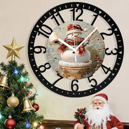 Wall Clock 10 Inch Silent Non-Ticking Modern Clocks Battery Operated - Analog Small Classic for Office, Home, Living Room,Bathroom, Kitchen, Bedroom, School,Snowman Clock