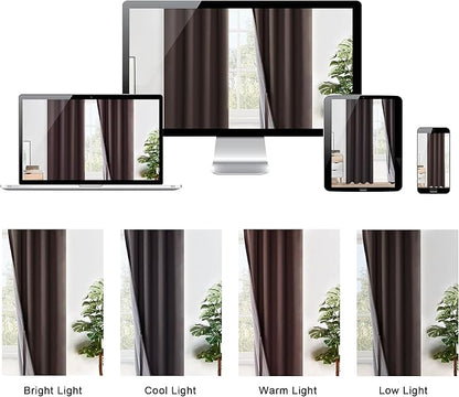 XWZO 100% Blackout Curtain Panels - Extra Large Thermal Insulated Black Liner Curtains, Noise Reducing and Heat Blocking Drapes for Bedroom with Tiebacks, Brown, W52 x L108, Set of 2