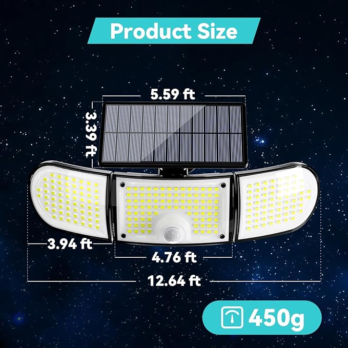 Solar Outdoor Lights, 3000LM 218 LED Motion Sensor Lights with Remote Control, IP65 Waterproof,270° Wide Angle Flood Wall Lights with 3 Modes for Outside Patio Wall(2 Packs)