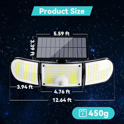 Solar Outdoor Lights, 3000LM 218 LED Motion Sensor Lights with Remote Control, IP65 Waterproof,270° Wide Angle Flood Wall Lights with 3 Modes for Outside Patio Wall(2 Packs)
