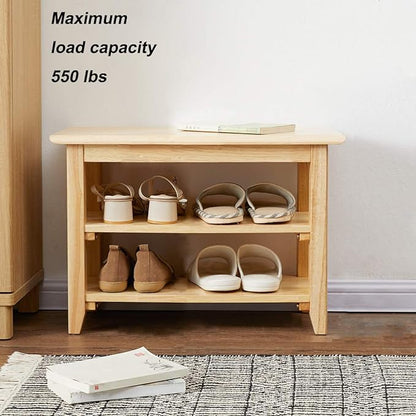 XKZG Storage Bench Wooden Shoe Rack Bench Simple Style Wood Entryway Bench (Natural,23.6")