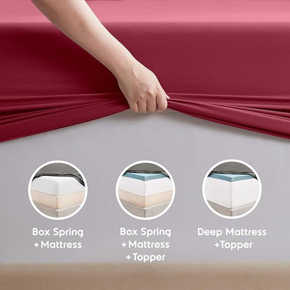Nestl King Sheet Set - Luxury 1800 Ultra-Soft Microfiber King Bed Sheets - Double Brushed - Deep Pockets - Easy Fit - 4 Piece Set - Bedding Sheets & Pillowcases (King, Burgundy Red)